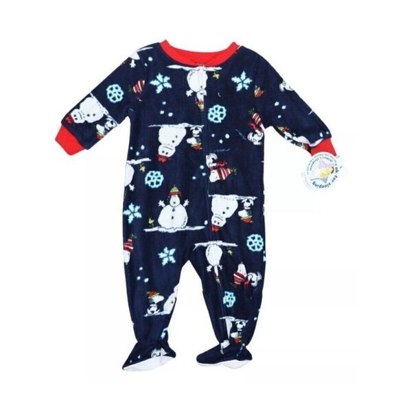 PEANUTS SNOOPY Holiday Theme Baby Footed Pajamas One Piece 24M NWT $29 - Picture 1 of 11
